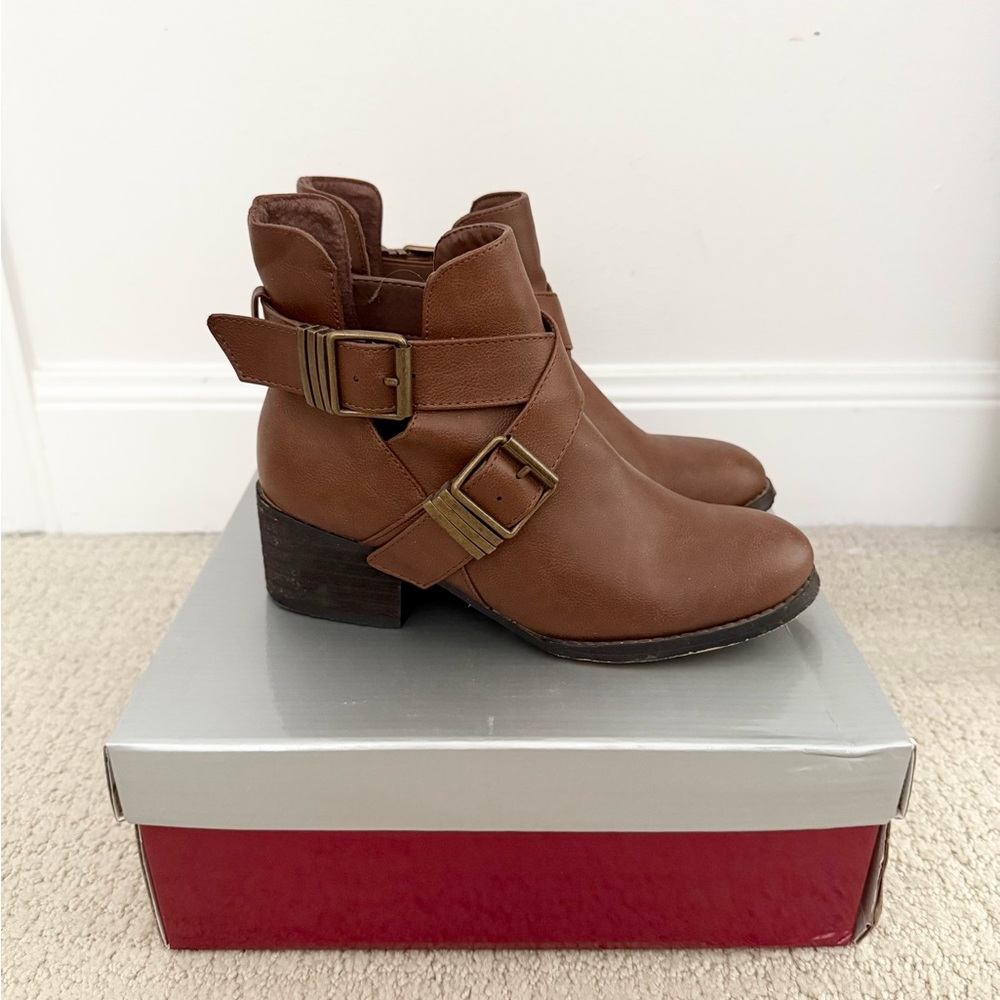 Brown Ankle Boots with Buckle Detail